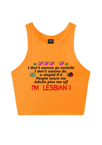 People Scare Me Im Lesbian Pride Y2K Crop Tank Top Cherrykitten