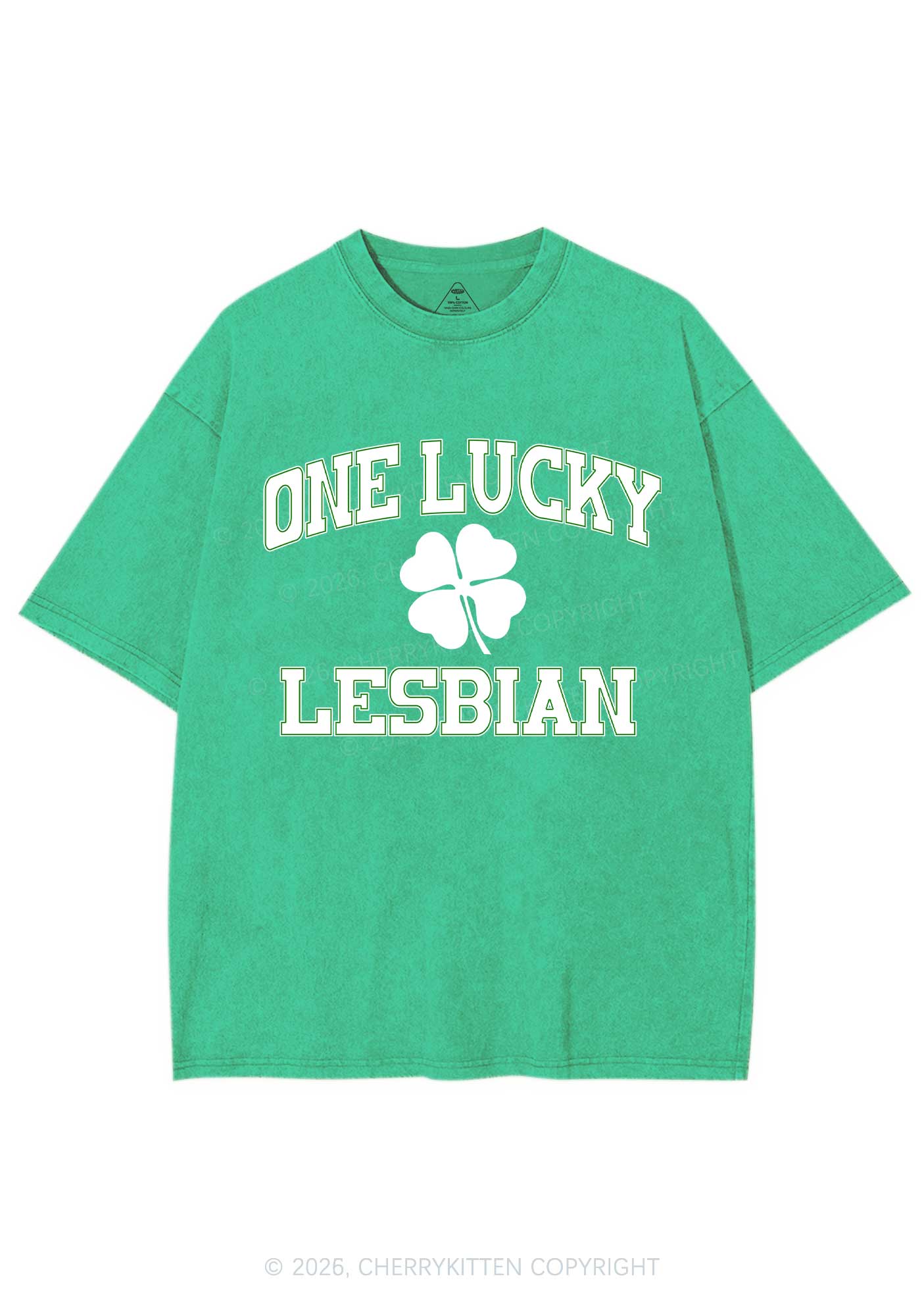 One Lucky Lesbian St Patricks Y2K Washed Tee Cherrykitten