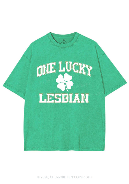 One Lucky Lesbian St Patricks Y2K Washed Tee Cherrykitten