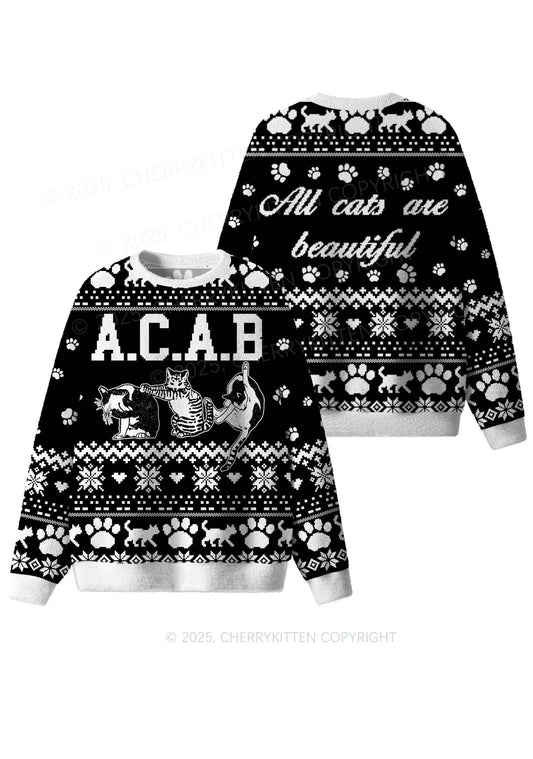 Black ACAB Cats Y2K Christmas Knit Sweatshirt Cherrykitten
