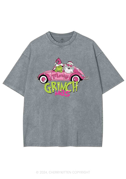 Christmas Pink Car Y2K Washed Tee Cherrykitten