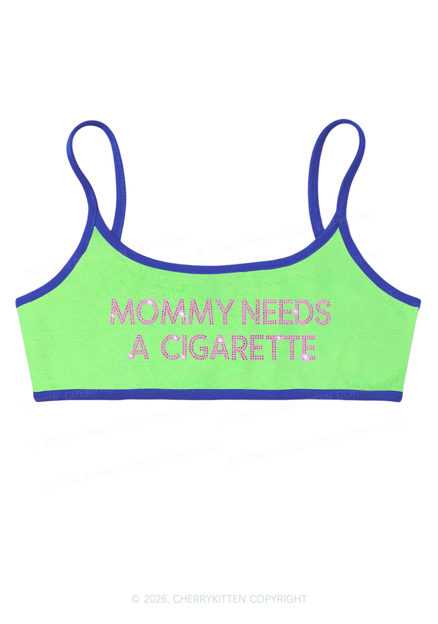 Rhinestone Mommy Needs Cigarette Y2K Super Crop Cami Cherrykitten