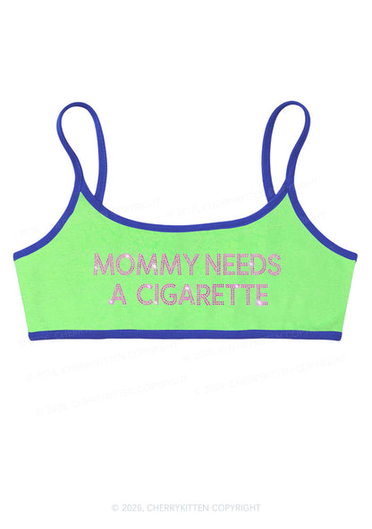 Rhinestone Mommy Needs Cigarette Y2K Super Crop Cami Cherrykitten