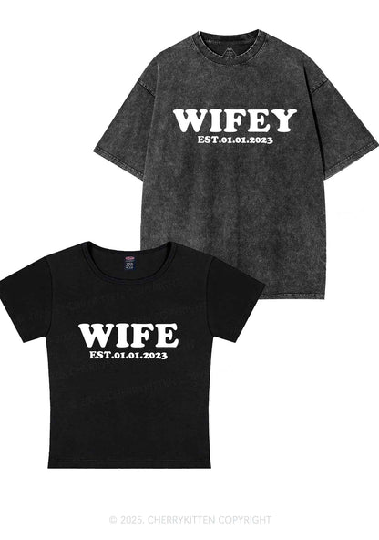 Wife Wifey Custom Date Y2K Valentine's Day Couple Shirt Cherrykitten