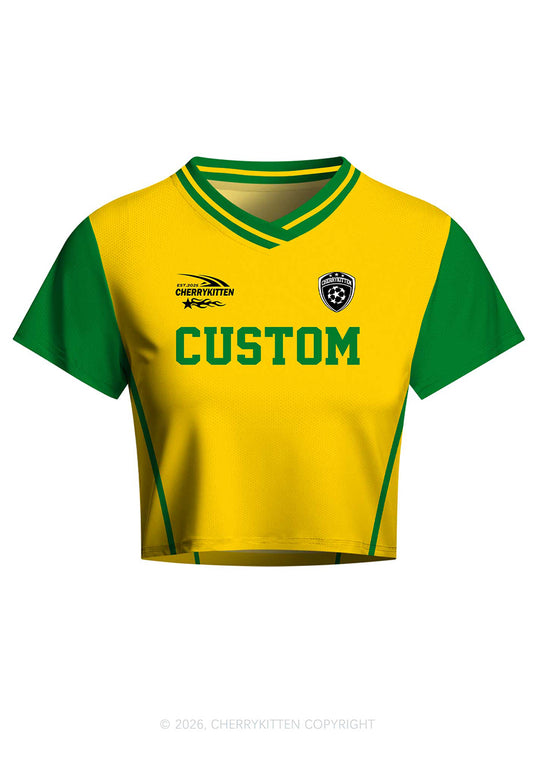 Custom Text Number Yellow Green Y2K Crop Football Jersey Shirts Cherrykitten