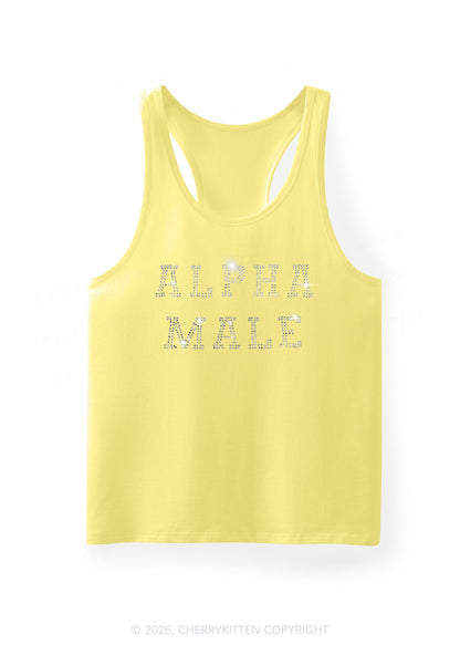 Rhinestone Alpha Male Y2K Men Racerback Tank Top Cherrykitten