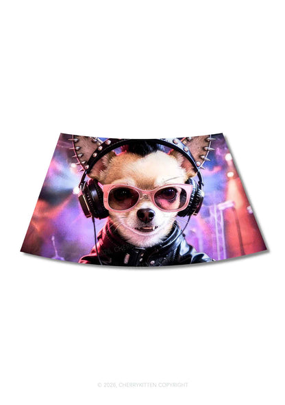 Punk DJ Chihuahua Y2K Print Mini Skirt Cherrykitten