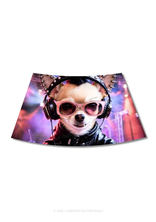 Punk DJ Chihuahua Y2K Print Mini Skirt Cherrykitten