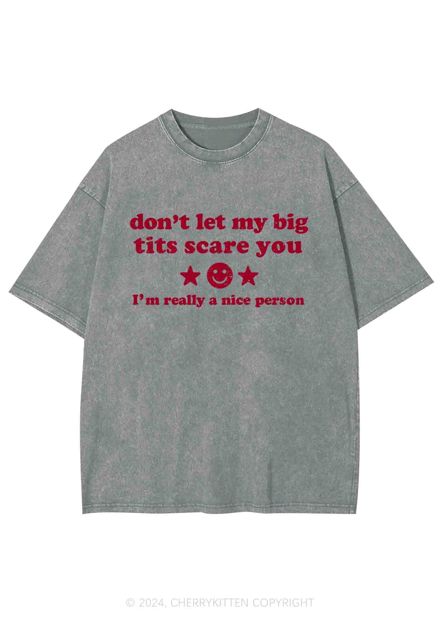Don't Let My Big Txts Scare You Y2K Washed Tee Cherrykitten