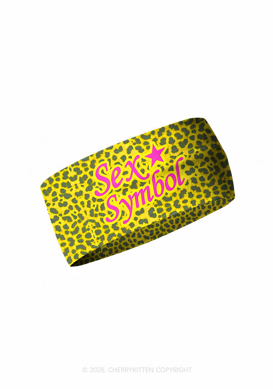 Sx Symbol Yellow Leopard Y2K Print Headband Cherrykitten