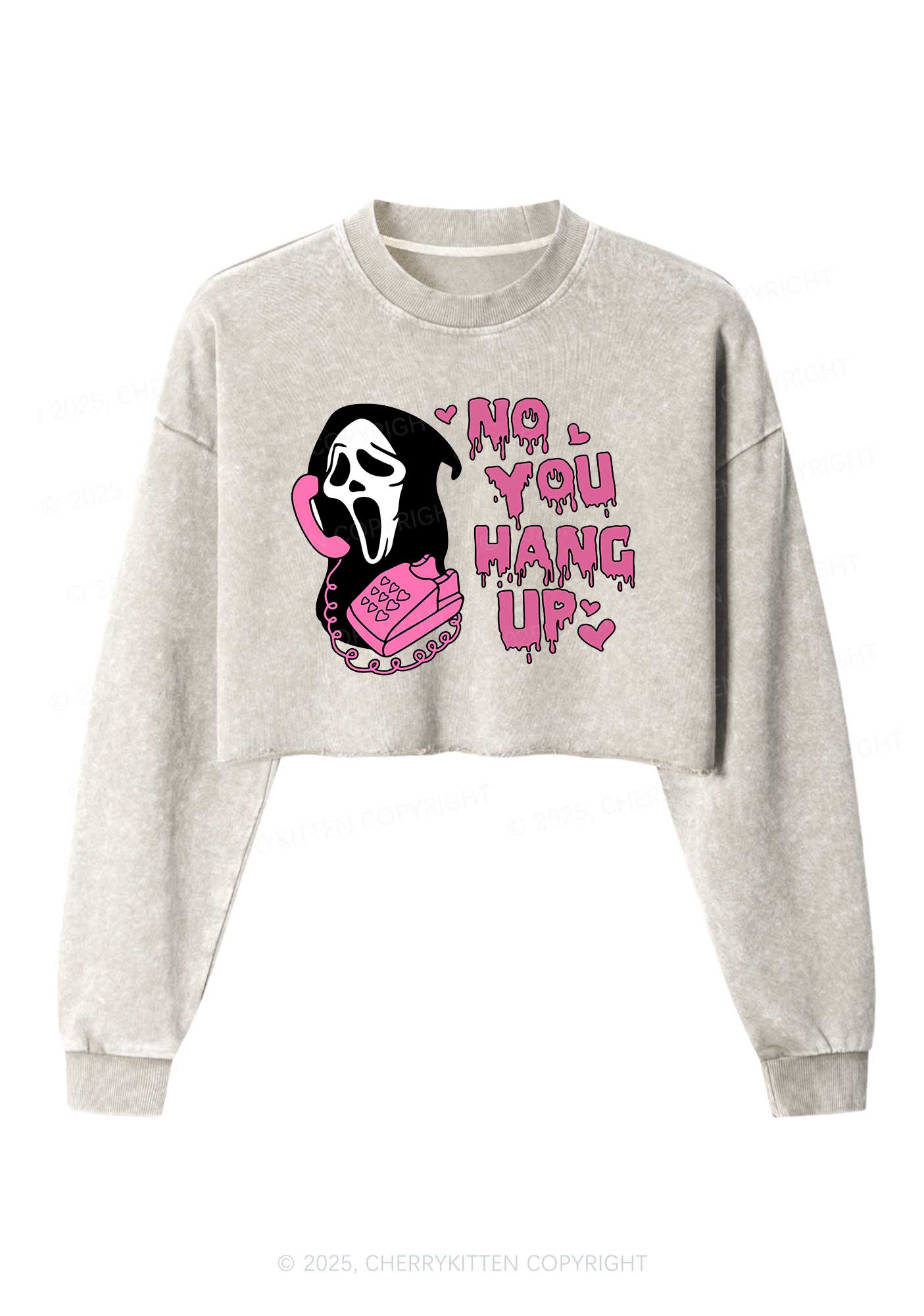 Halloween No You Hang Up Y2K Crop Washed Sweatshirts Cherrykitten