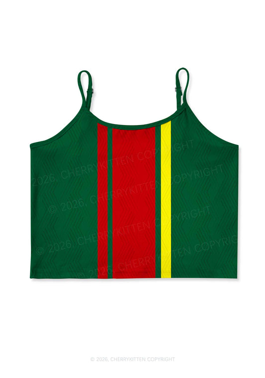 Dark Green Red Yellow Vertical Stripe Y2K Print Cami Crop Top Cherrykitten
