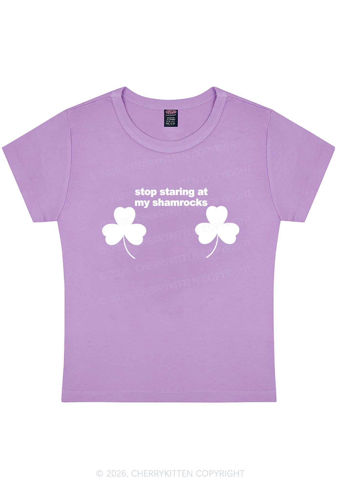 Stop Staring At My Shamrocks St Patricks Y2K Baby Tee Cherrykitten