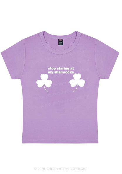 Stop Staring At My Shamrocks St Patricks Y2K Baby Tee Cherrykitten