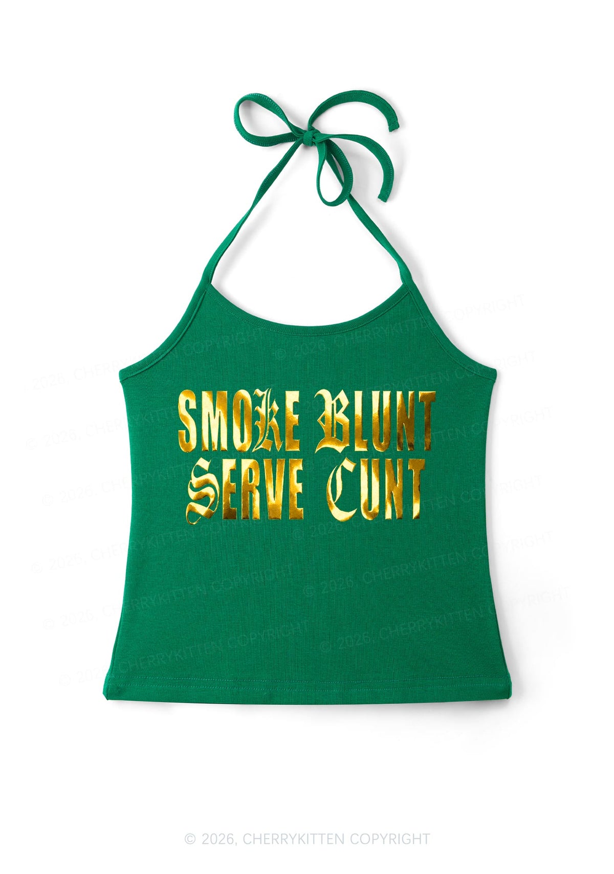 Smoke Blunt Silver Foil Printed Y2K Halter Neck Cami Cherrykitten
