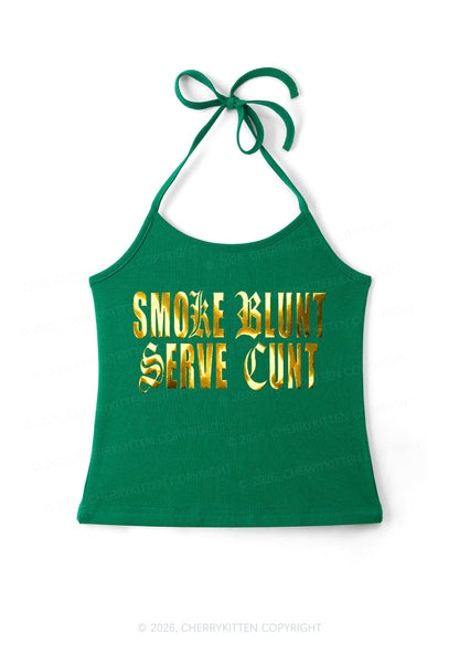 Smoke Blunt Silver Foil Printed Y2K Halter Neck Cami Cherrykitten