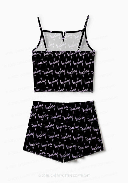 Halloween Pink Goth Slxt Y2K Print Cami Shorts Pajama Set Cherrykitten
