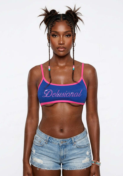 Rhinestone Delusional Y2K Super Crop Cami Cherrykitten