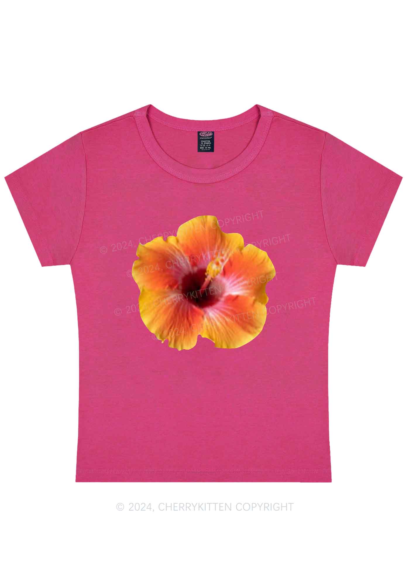 Curvy Orange Flower Y2K Baby Tee Cherrykitten