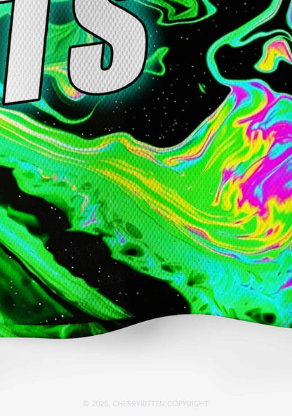 Green Liquid Swirl I Love Techno Slxts Y2K Crop Sport Jersey Shirts Cherrykitten