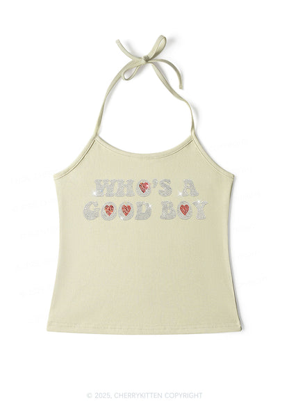 Rhinestone Whos A Good Boy Y2K Halter Neck Cami Cherrykitten