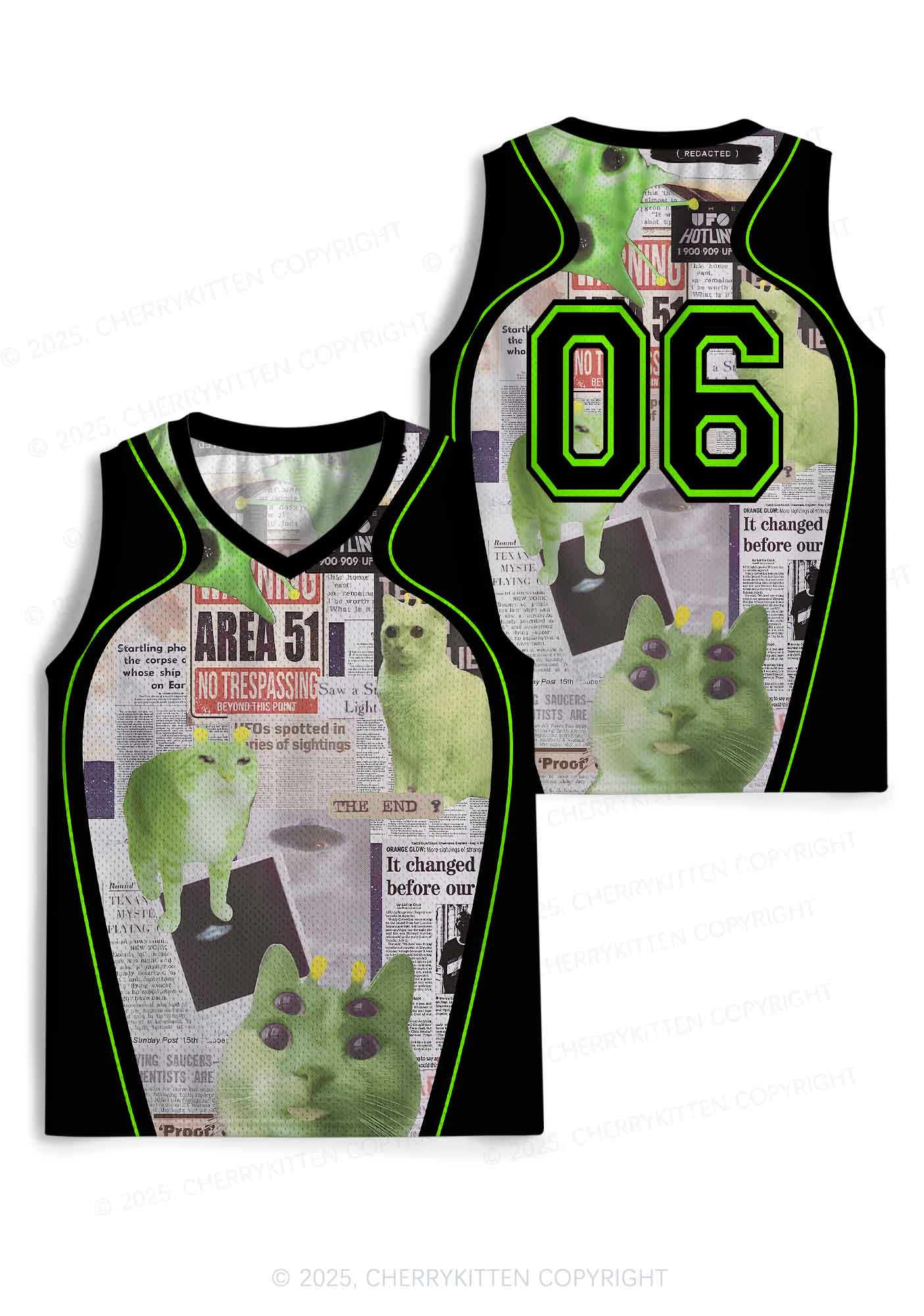 Custom Green Alien Kitten Y2K Sport Jersey Tank Cherrykitten