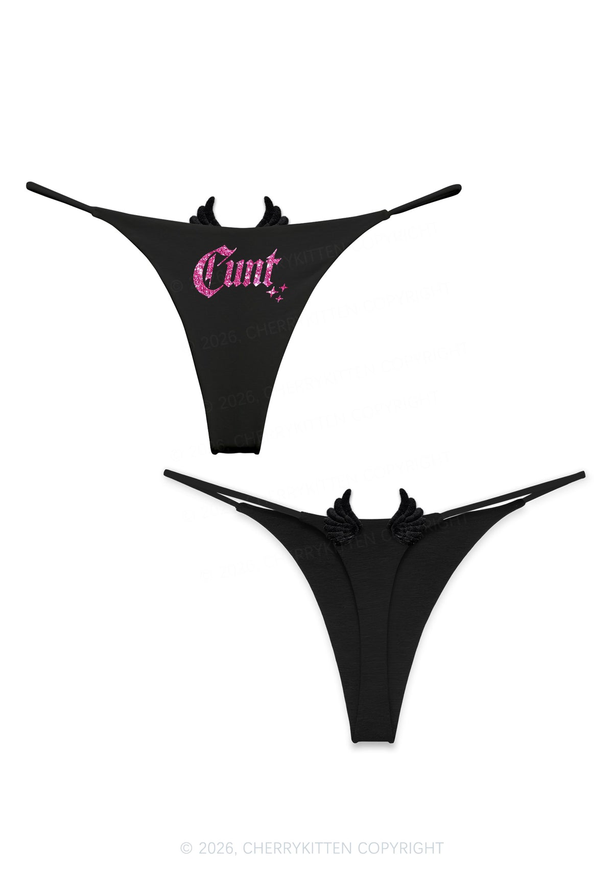 Glitter Special Cxxt Y2K Goth Angel Wings Bikini String Thong Cherrykitten
