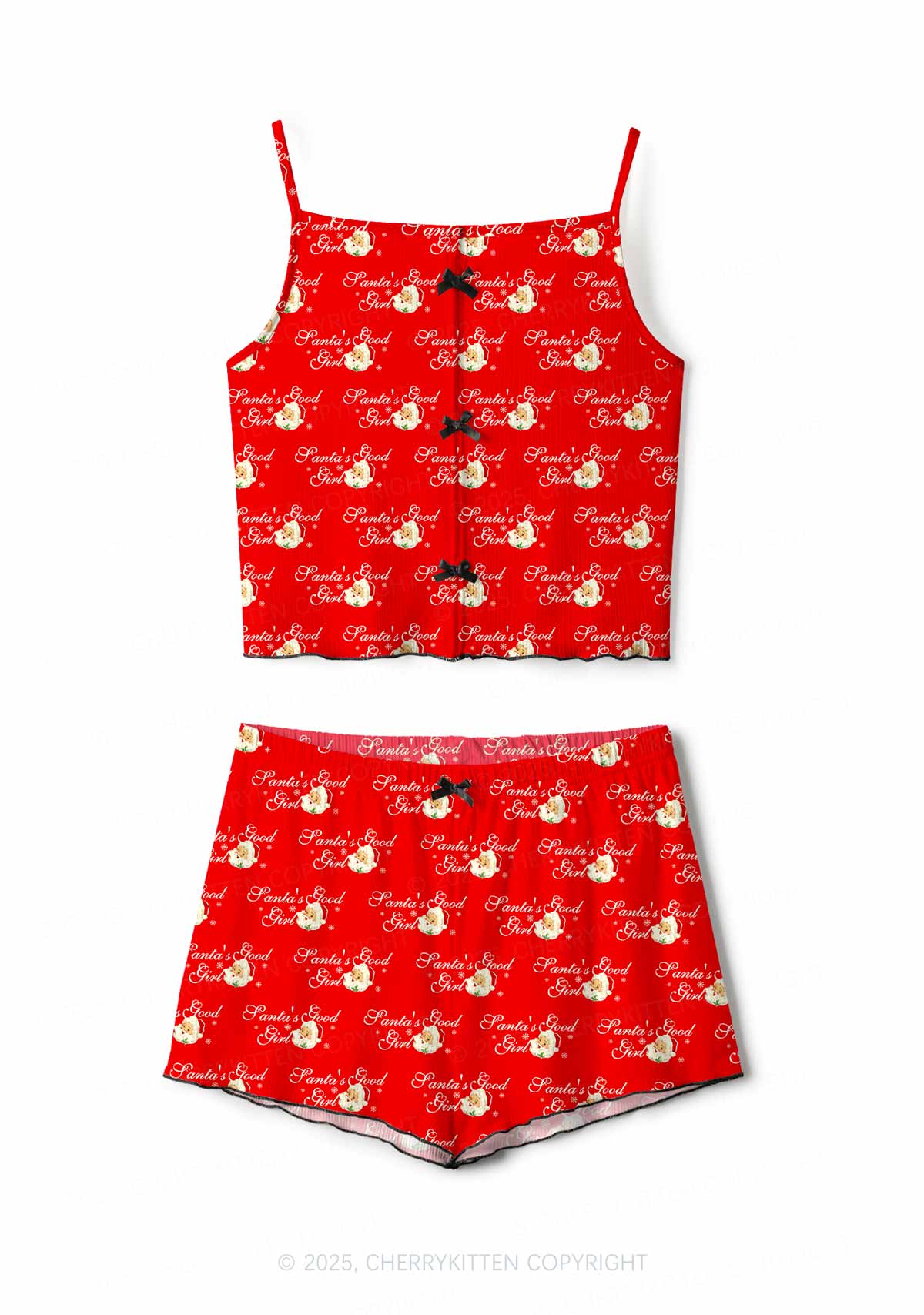 Christmas Santas Good Girl Y2K Print Cami Shorts Pajama Set Cherrykitten