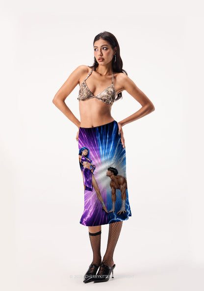 Purple Lightning S Male Y2K Print Midi Skirt Cherrykitten