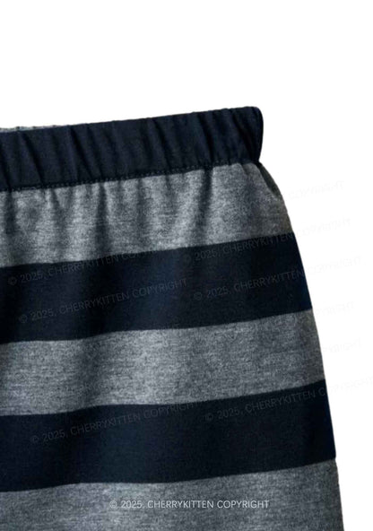 Plain Y2K Navy Grey Striped Mini Skirt Cherrykitten