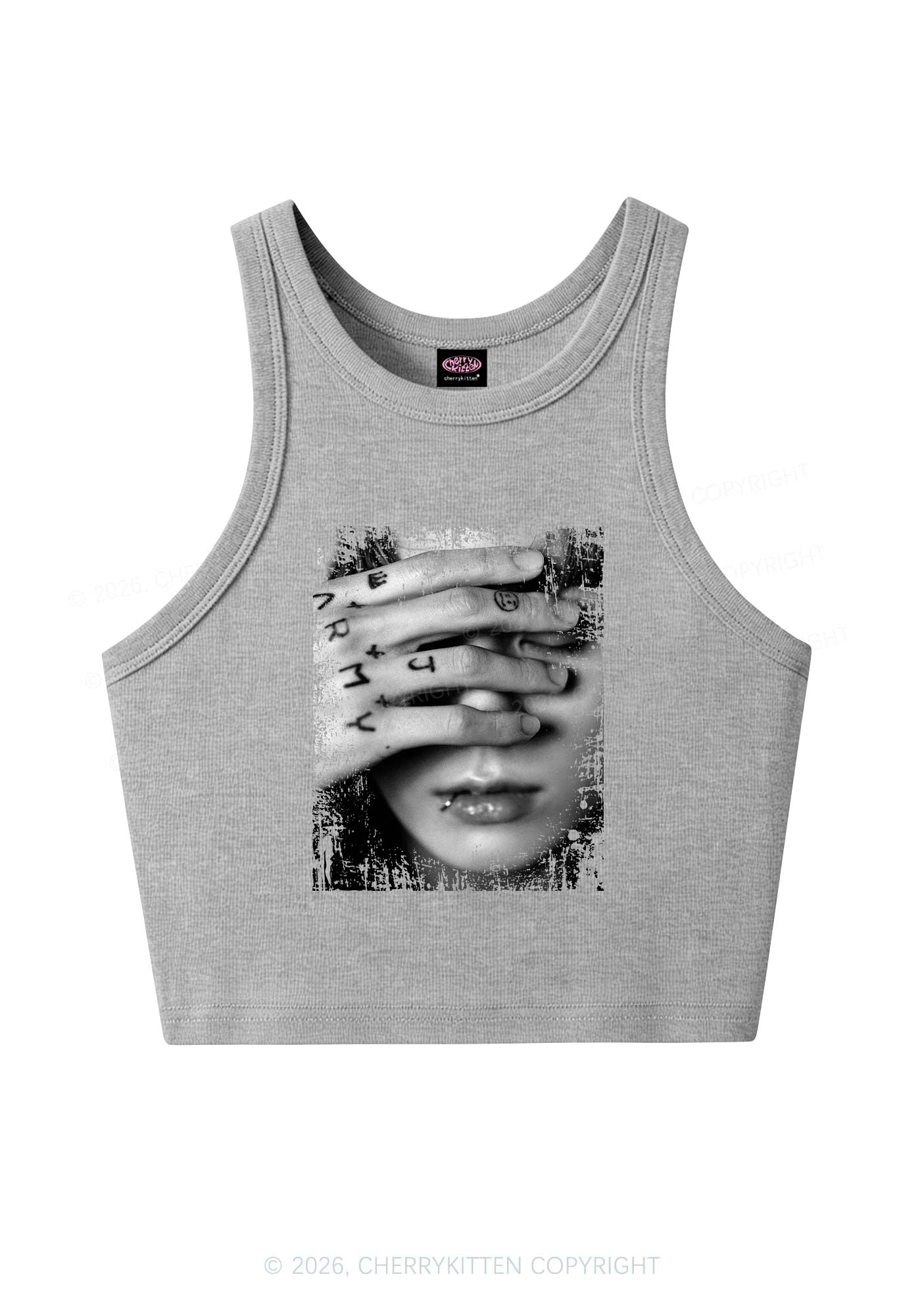 Tattoo Hand Portrait Kpop Y2K Crop Tank Top Cherrykitten