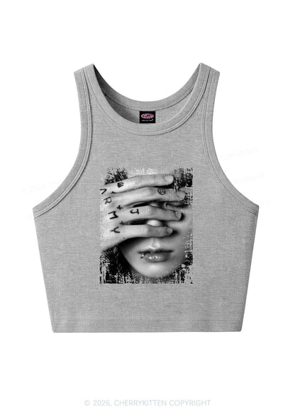 Tattoo Hand Portrait Kpop Y2K Crop Tank Top Cherrykitten