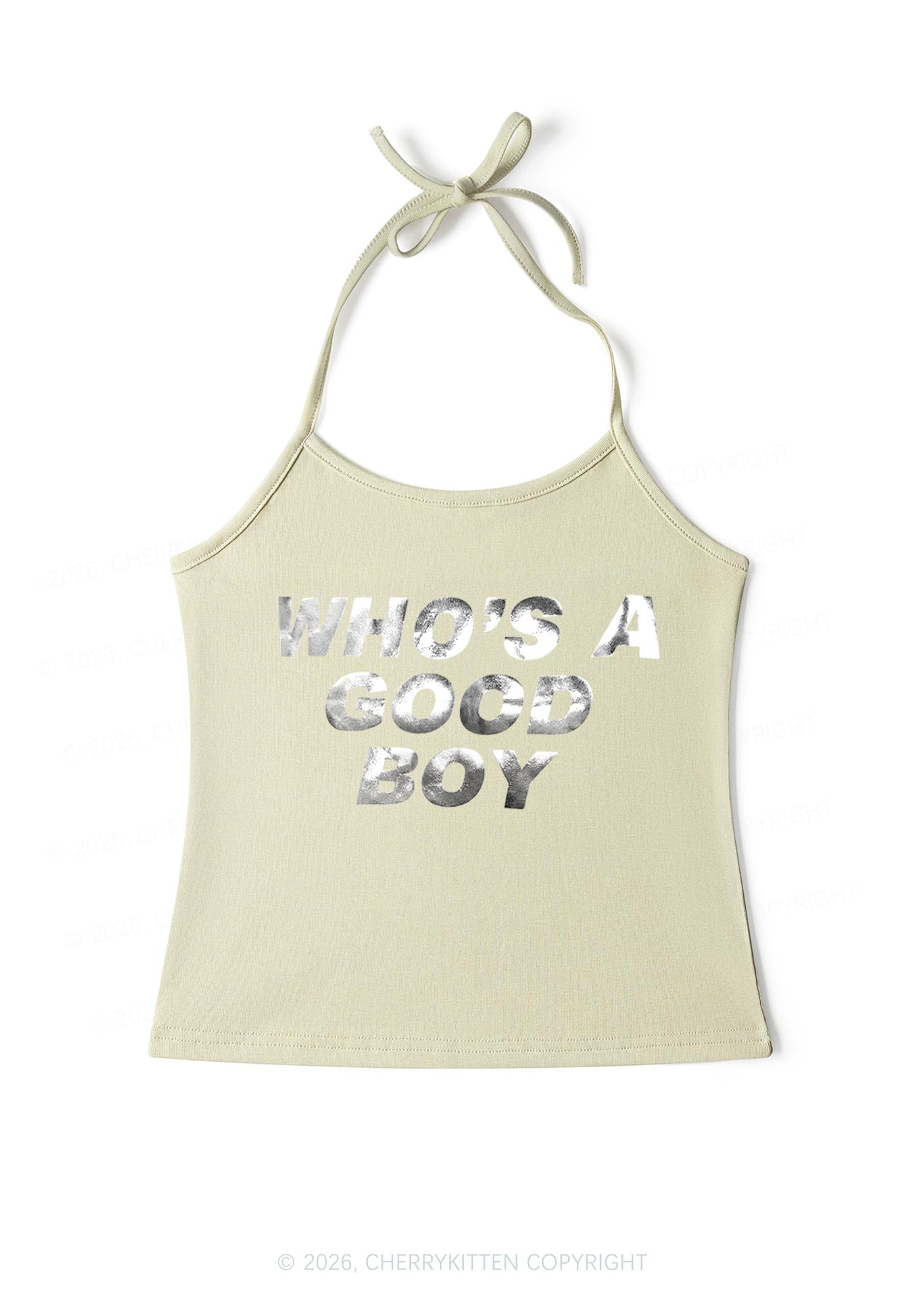 Whos A Good Boy Silver Foil Printed Y2K Halter Neck Cami Cherrykitten