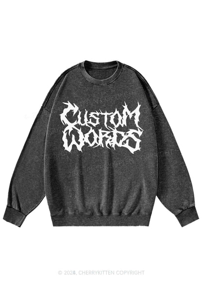 Custom Text Punk Font Y2K Washed Sweatshirts Cherrykitten