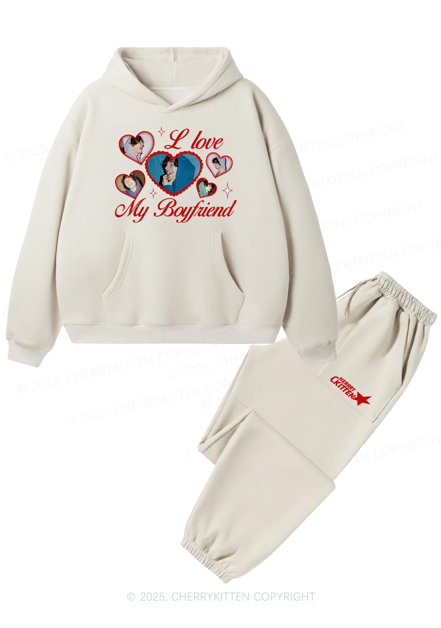 Custom Boyfriend Photos Y2K Valentine's Day Fleece Hoodie Set Cherrykitten