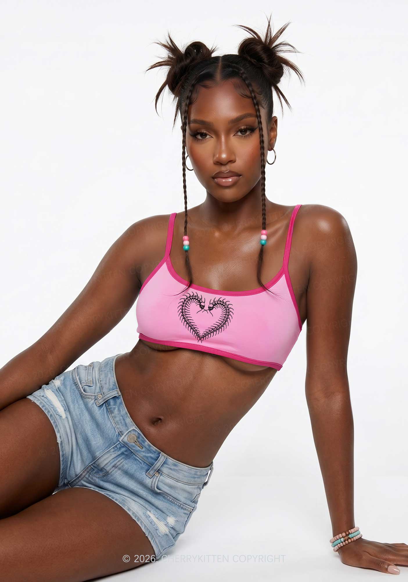Halloween Centipede Heart Shape Y2K Super Crop Cami Cherrykitten