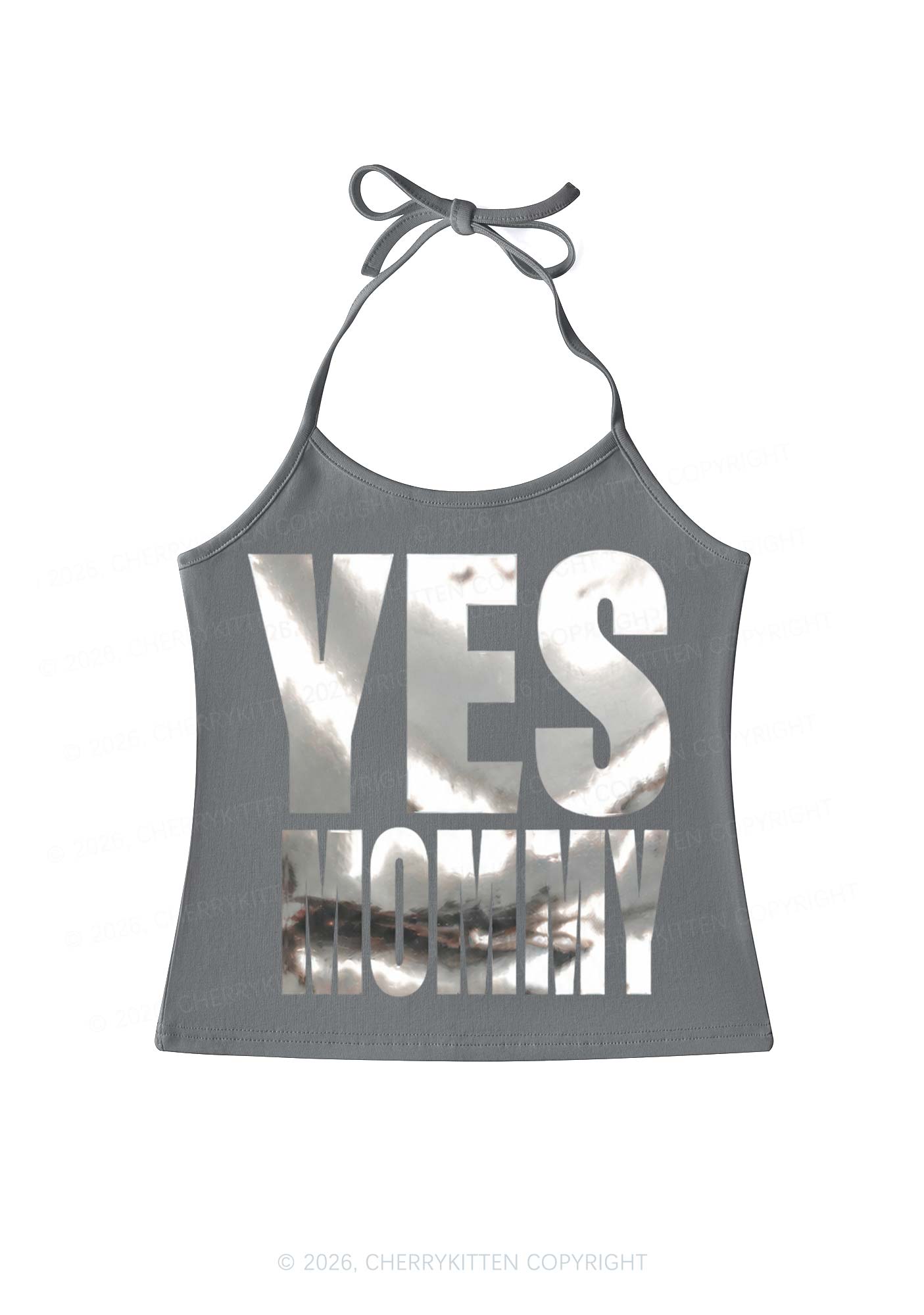 Yes Mommy Silver Foil Printed Y2K Halter Neck Cami Cherrykitten