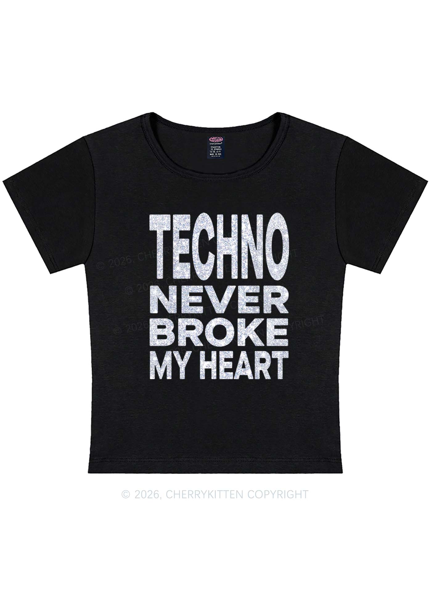 Glitter Techno Heart Y2K Baby Tee Cherrykitten