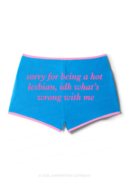 Sorry For Being Hot Lesbian Pride Y2K Booty Shorts Cherrykitten