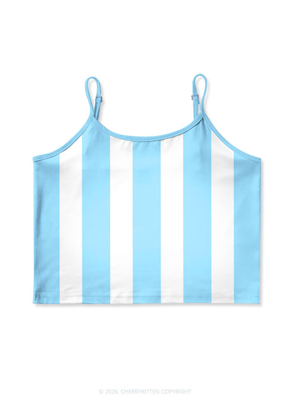Blue White Stripes Y2K Print Cami Crop Top Cherrykitten