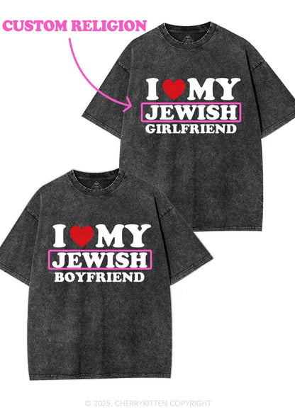 Custom I Love My Jewish GF BF Y2K Valentine's Day Washed Tee Cherrykitten