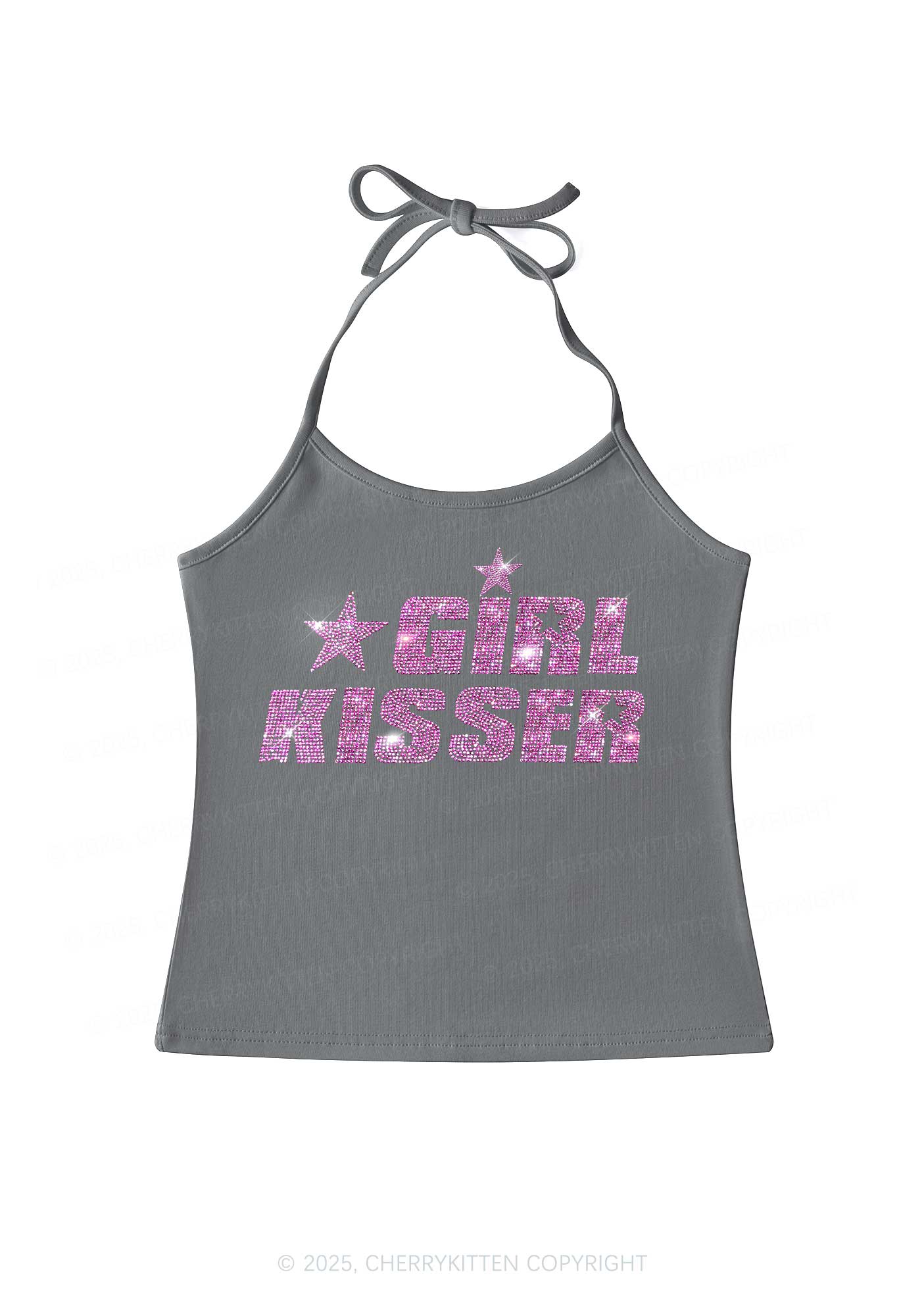 Rhinestone Girl kisser Pride Y2K Halter Neck Cami Cherrykitten