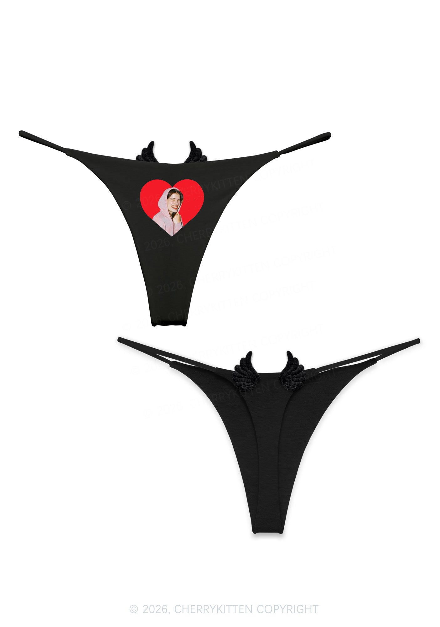 Custom Portrait Y2K Goth Angel Wings Bikini String Thong Cherrykitten