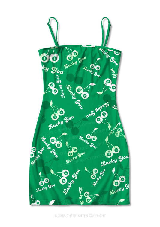 Lucky You Green Cherry St Patricks Y2K Print Slip Dress Cherrykitten