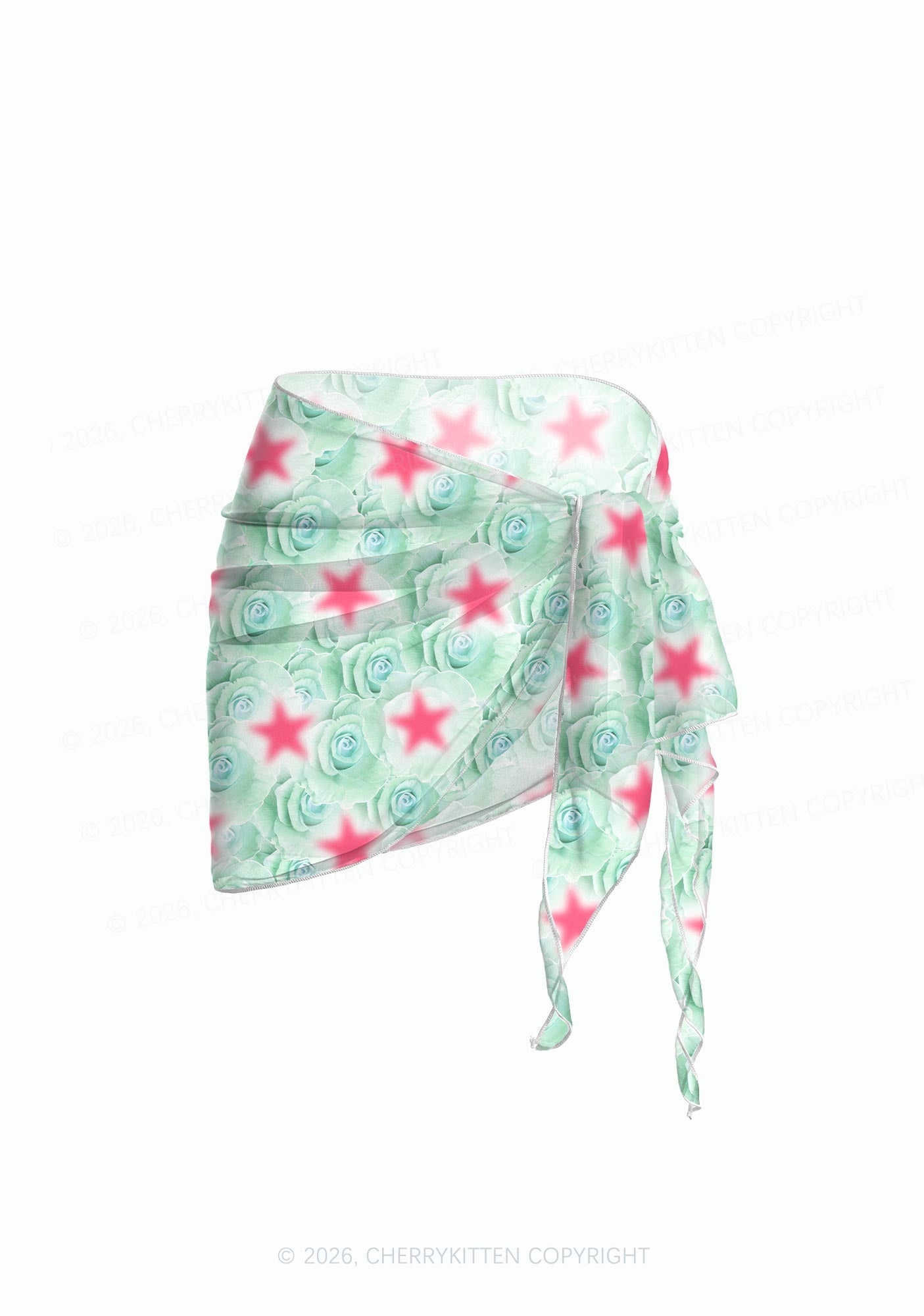 Mint Green Rose Pink Star Y2K Print Bikini Set Cherrykitten
