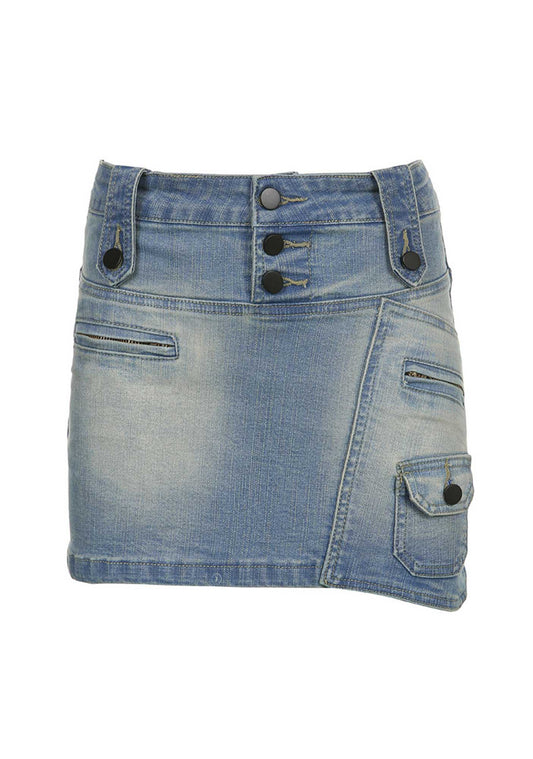 Asymmetrical Pocket Low Rise Denim Skirt