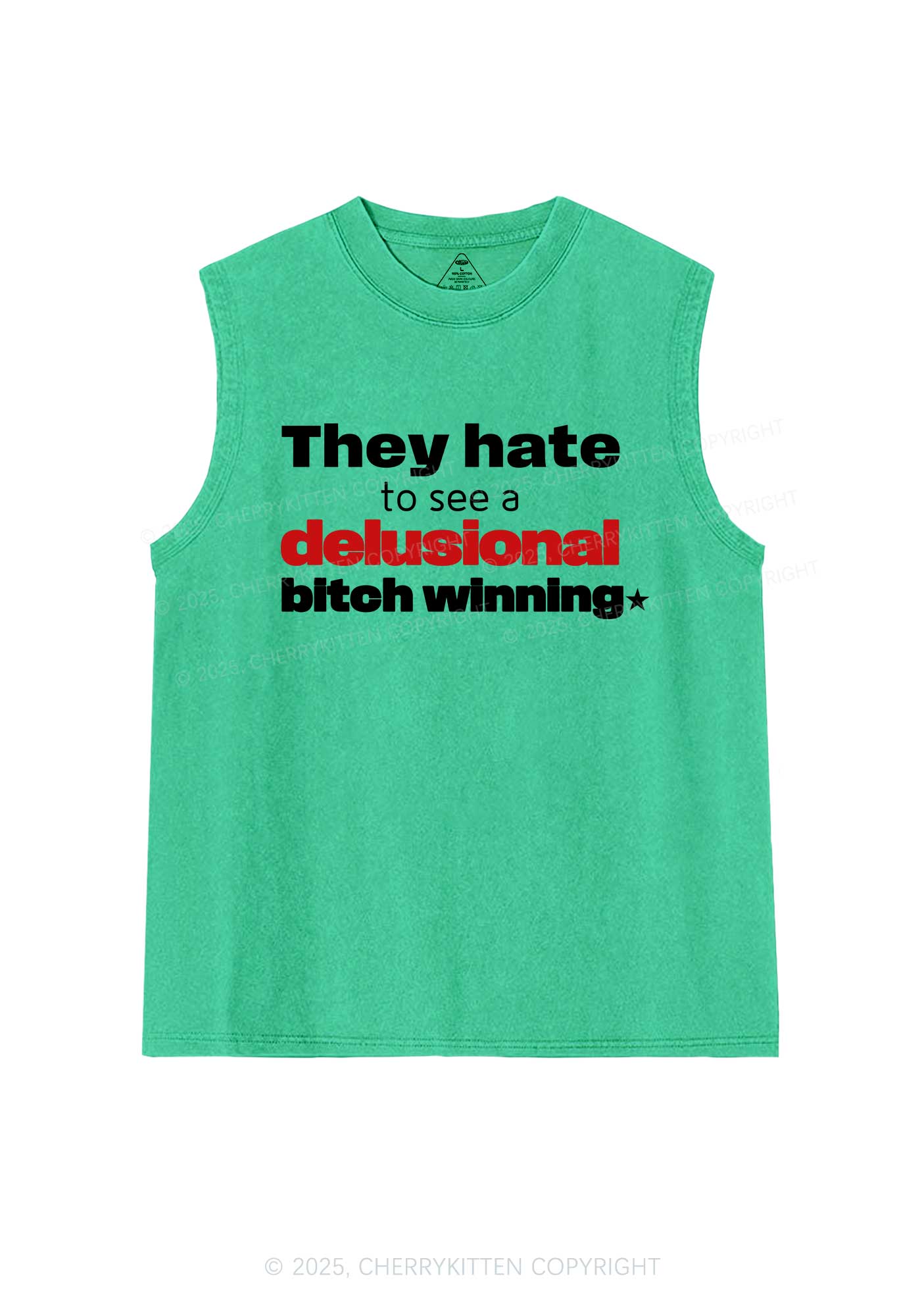 Delusional Bxtch Winning Y2K Washed Muscle Tank Cherrykitten