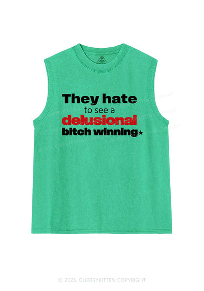 Delusional Bxtch Winning Y2K Washed Muscle Tank Cherrykitten