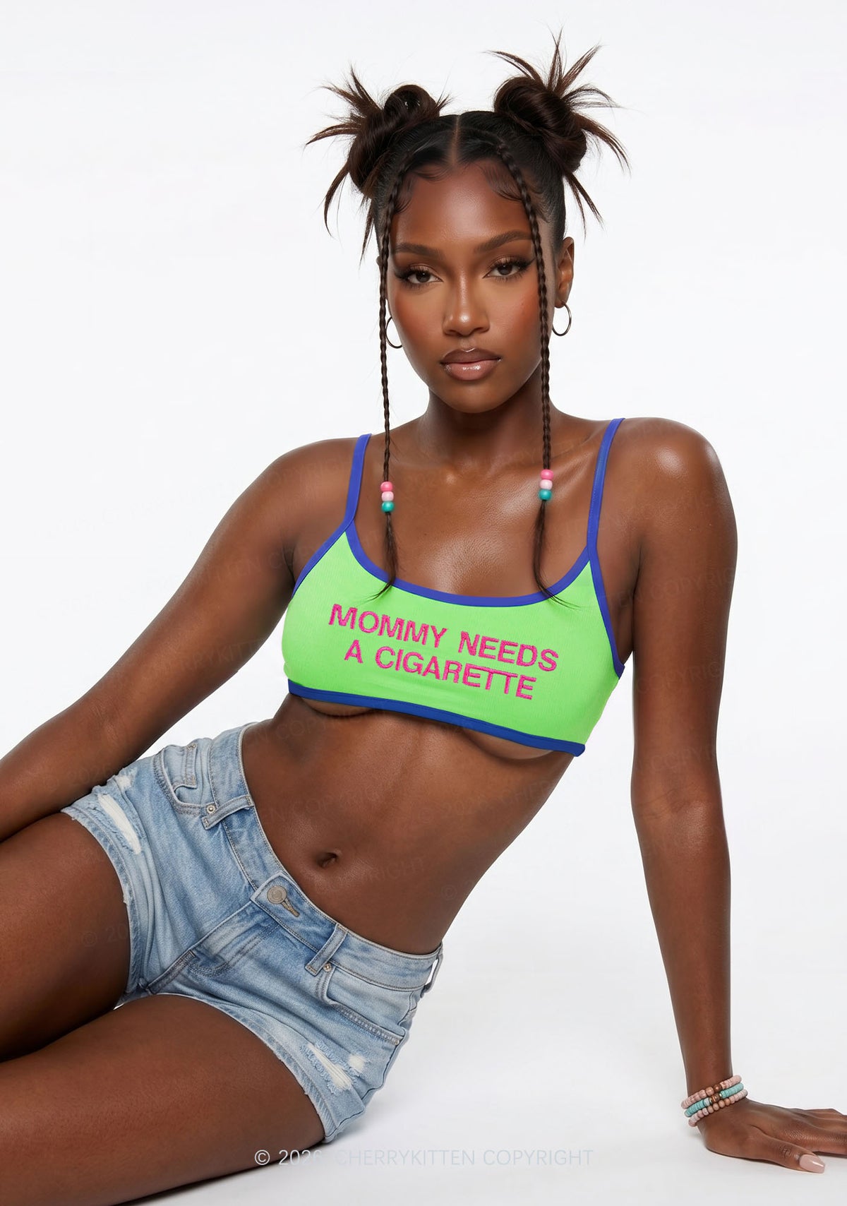 Embroidered Mommy Needs A Cigarette Y2K Super Crop Cami Cherrykitten
