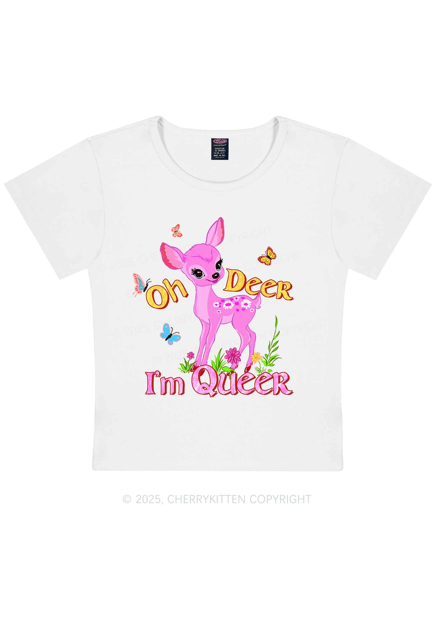 Oh Deer Im Queer Pride Y2K Baby Tee Cherrykitten